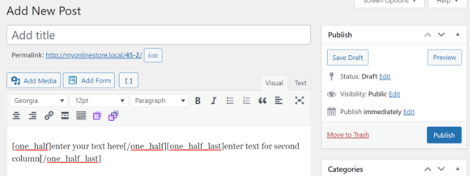為第二列輸入文本并發布帖子