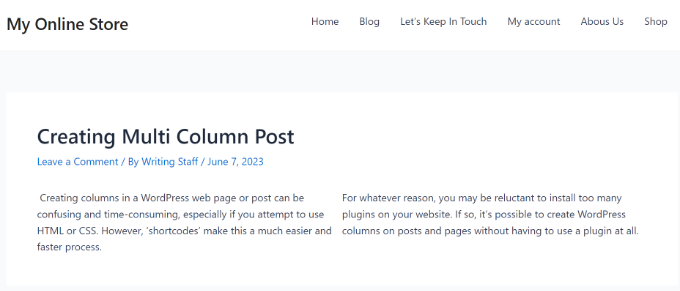 經典編輯器中的多列內容