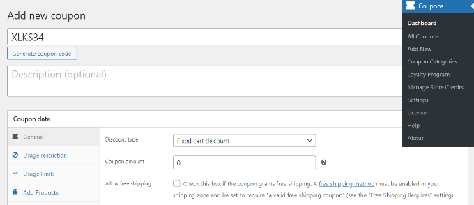 添加新的優(yōu)惠券代碼