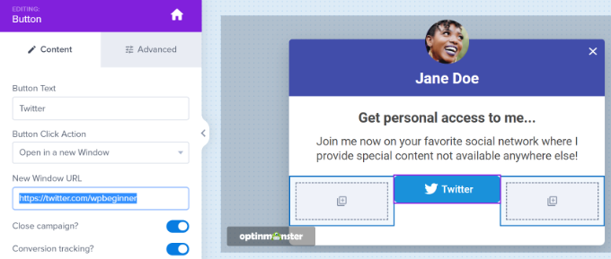 在按鈕設置中添加您的 Twitter 鏈接