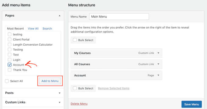 將客戶端門戶鏈接添加到 WordPress 菜單