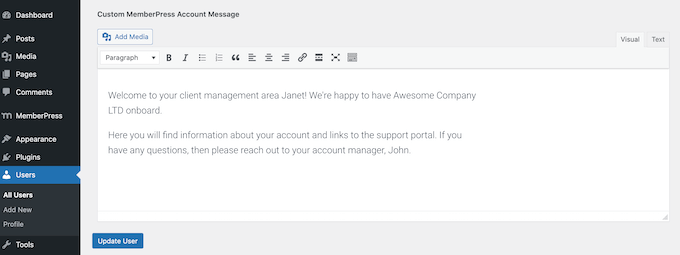將特定于客戶端的消息添加到 WordPress 客戶端門戶