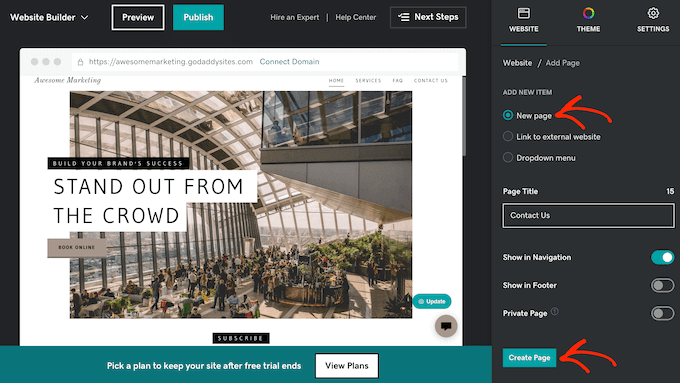 使用 GoDaddy 構建器向 GoDaddy 網站添加更多頁面