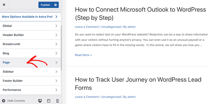 在WordPress定制器中更改頁面布局