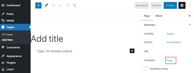 使用頁面模板刪除側邊欄