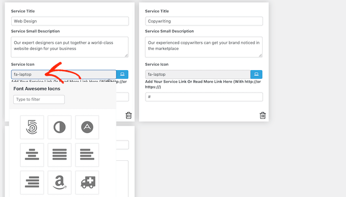 向每個服務添加自定義圖標