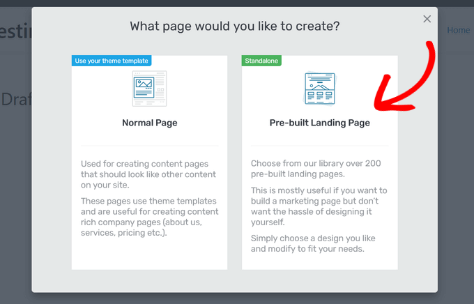在 Thrive Architect 中選擇預(yù)構(gòu)建的登錄頁(yè)面選項(xiàng)