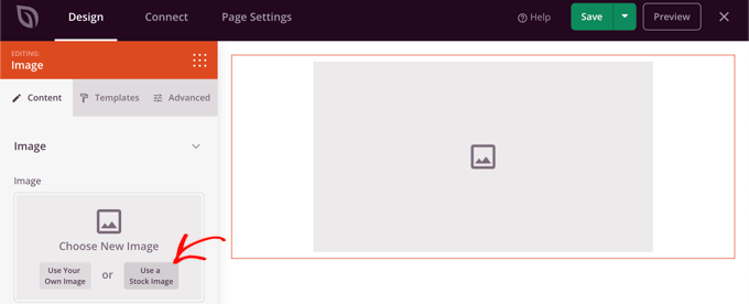 按 SeedProd 中的“使用庫存圖片”按鈕