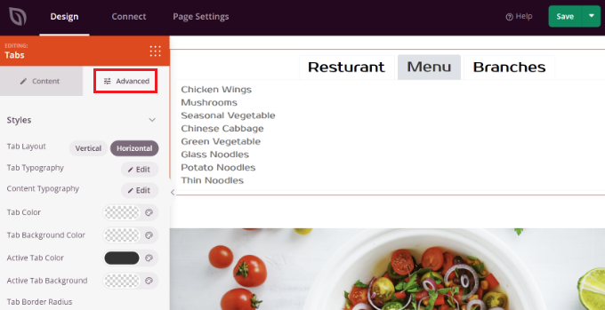 編輯選項(xiàng)卡塊的高級(jí)設(shè)置