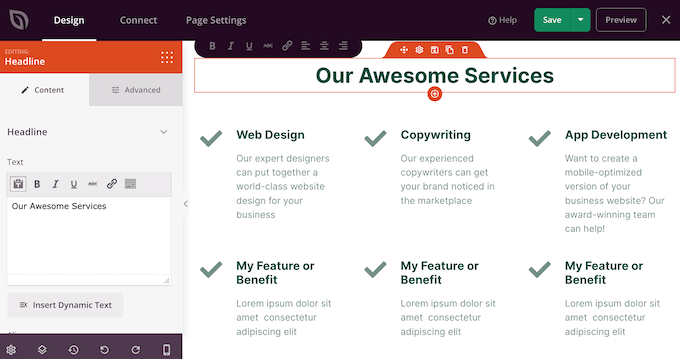 在WordPress中編輯服務部分