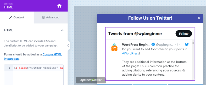 在 html 塊中輸入嵌入代碼
