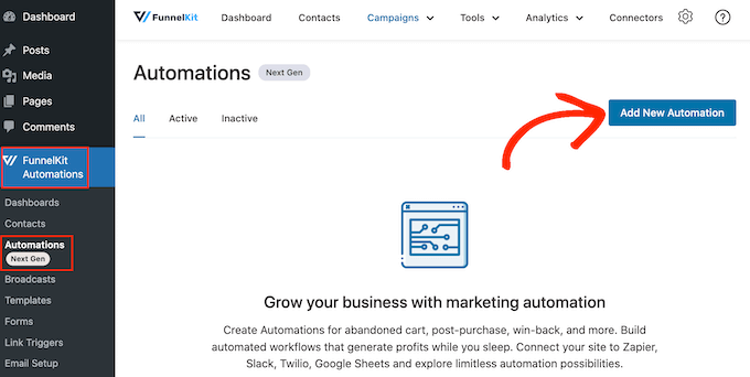 使用 FunnelKit 創(chuàng)建新的 WordPress 自動化