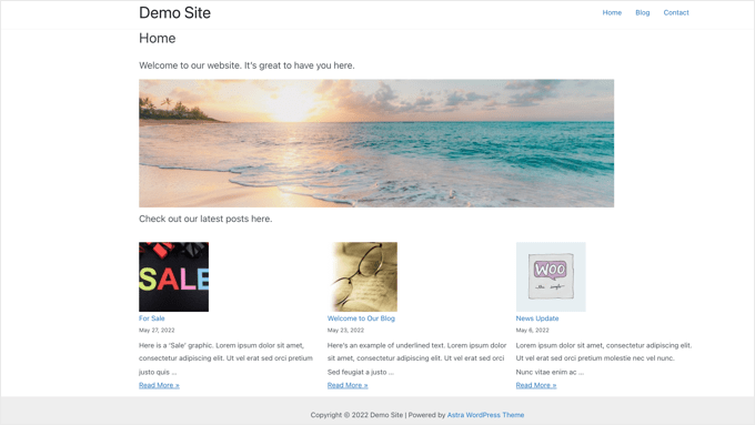 使用站點上的塊編輯器創建的主頁