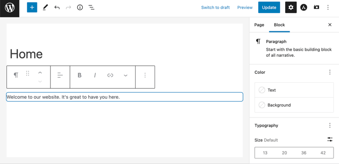在塊編輯器中添加文本