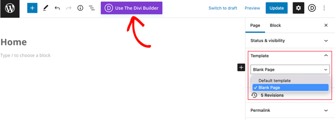 在 Divi 主題中選擇空白頁模板