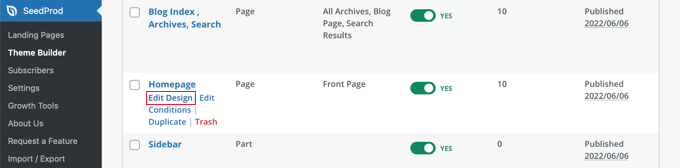 點擊主頁模板下的“編輯設計”鏈接