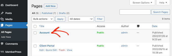 默認成員帳戶頁面