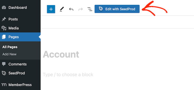 使用 SeedProd 編輯 MemberPress 帳戶頁面