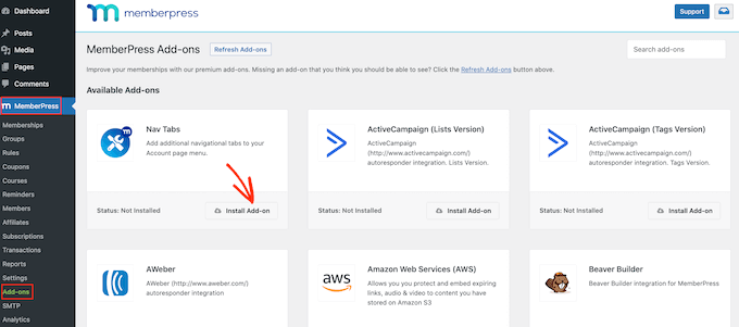 會員新聞導航選項卡附加組件