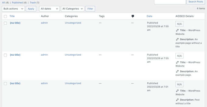 多個沒有標題的 WordPress 頁面
