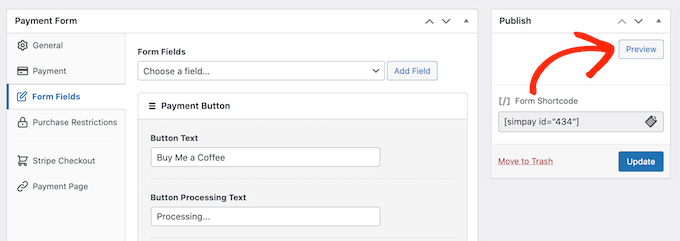如何在WordPress中預覽付款表單