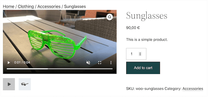 WooCommerce特色視頻的示例