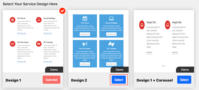 為服務部分選擇設計