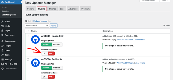 為單個插件啟用自動更新