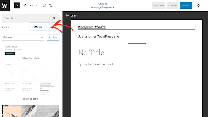 WordPress 編輯器中的一系列模式