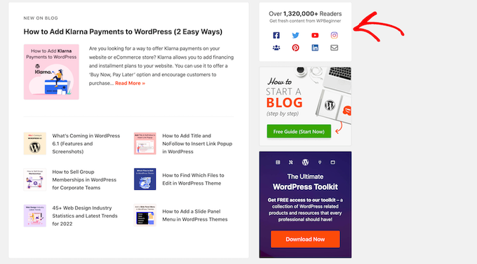 WordPress側邊欄的示例
