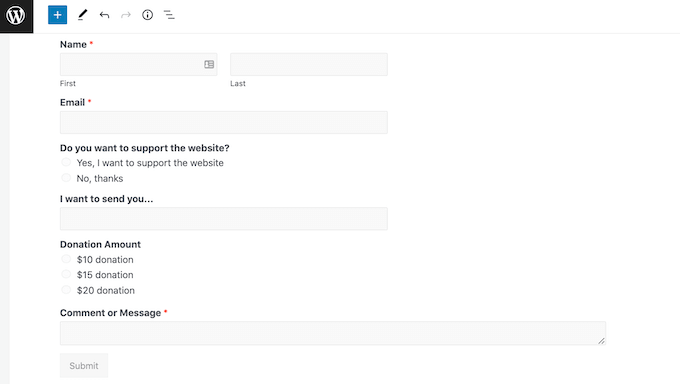 帶有付款方式的WordPress表單