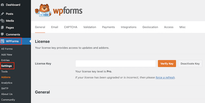 輸入 WPForms 許可證密鑰