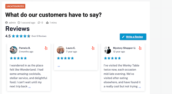 Yelp 評(píng)論示例,使用 Smash Balloon 嵌入