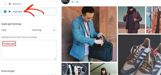 選擇突出顯示作為 Feed 類型