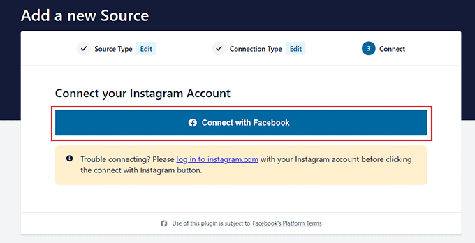 單擊“與 Facebook 聯系”按鈕