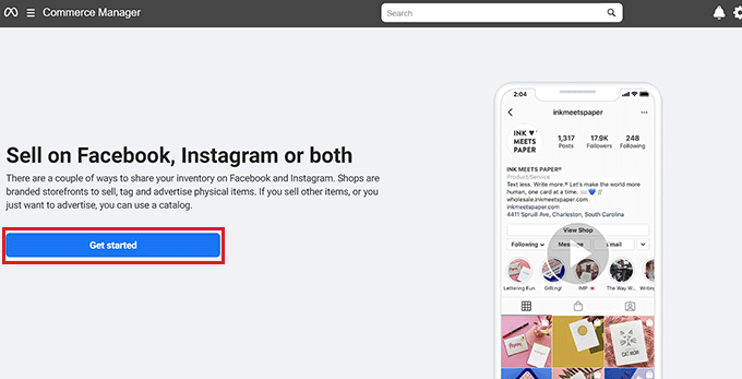 訪問 Meta 網站上的電商管理工具頁面