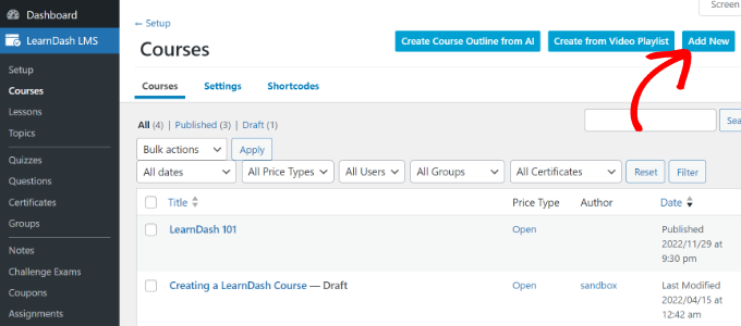 向 LearnDash 添加新課程