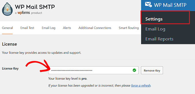在字段中輸入您的WP Mail SMTP許可證密鑰