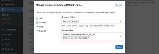 將自定義字段和分類添加到搜索引擎