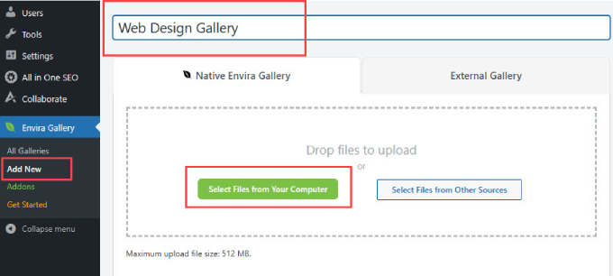 添加新圖庫 Envira Gallery
