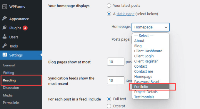 將投資組合頁面設置為主頁