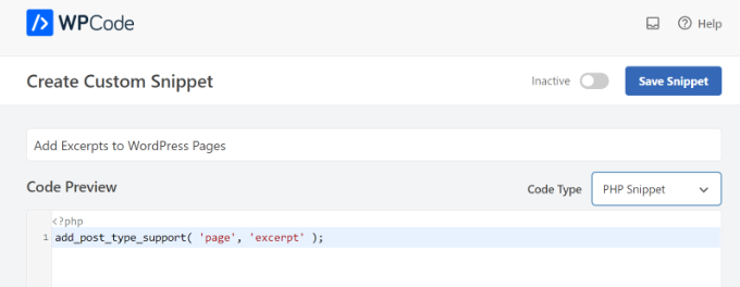 為摘錄頁面添加代碼片段