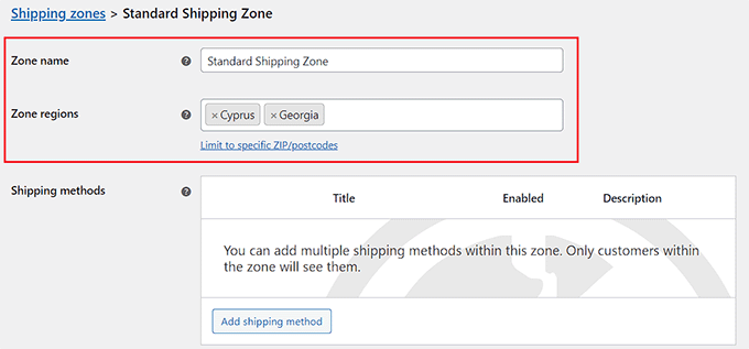 添加區域名稱和區域
