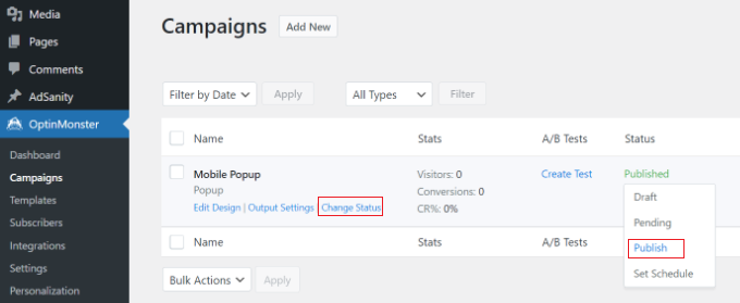 將狀態更改為已發布
