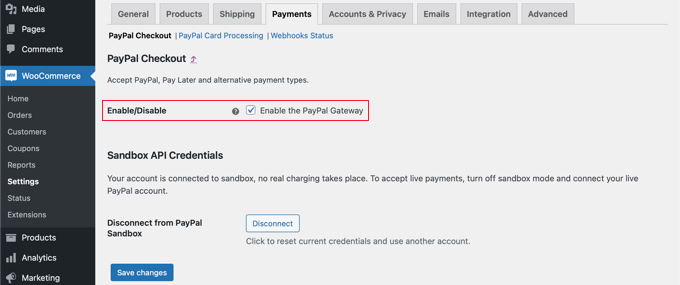 在您的 WooCommerce 商店上啟用 PayPal 支付網(wǎng)關(guān)