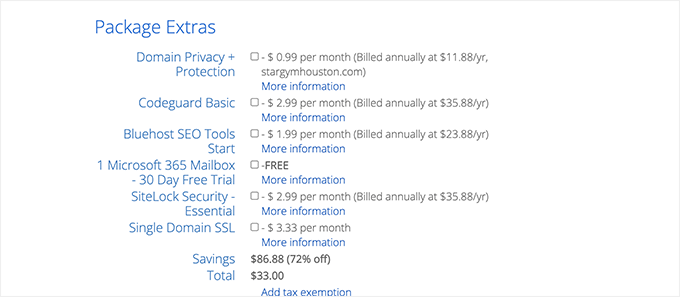 取消選中套餐附加功能