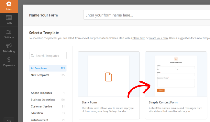 選擇簡(jiǎn)單表單模板