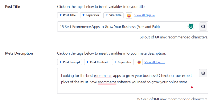 帖子標題和元描述示例