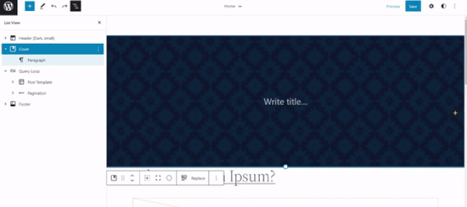 將主題部件添加到封面塊
