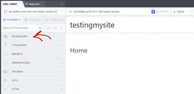 單擊CSS英雄中的背景選項